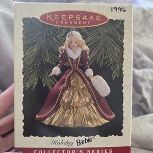 1996 Keepsake Holiday Barbie Ornament - Burgundy and Gold